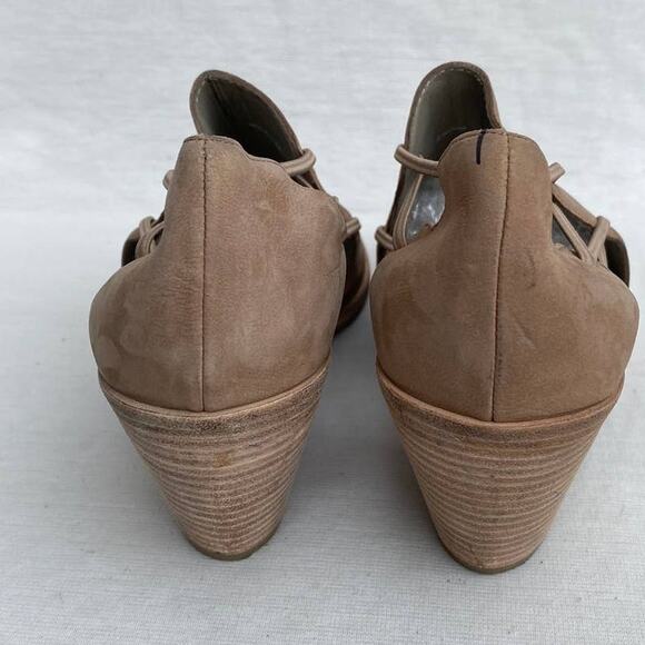 Eileen Fisher Nikki Women Earth Tan Leather Peep Toe Stacked Heeled Sandals 7 - Picture 6 of 11